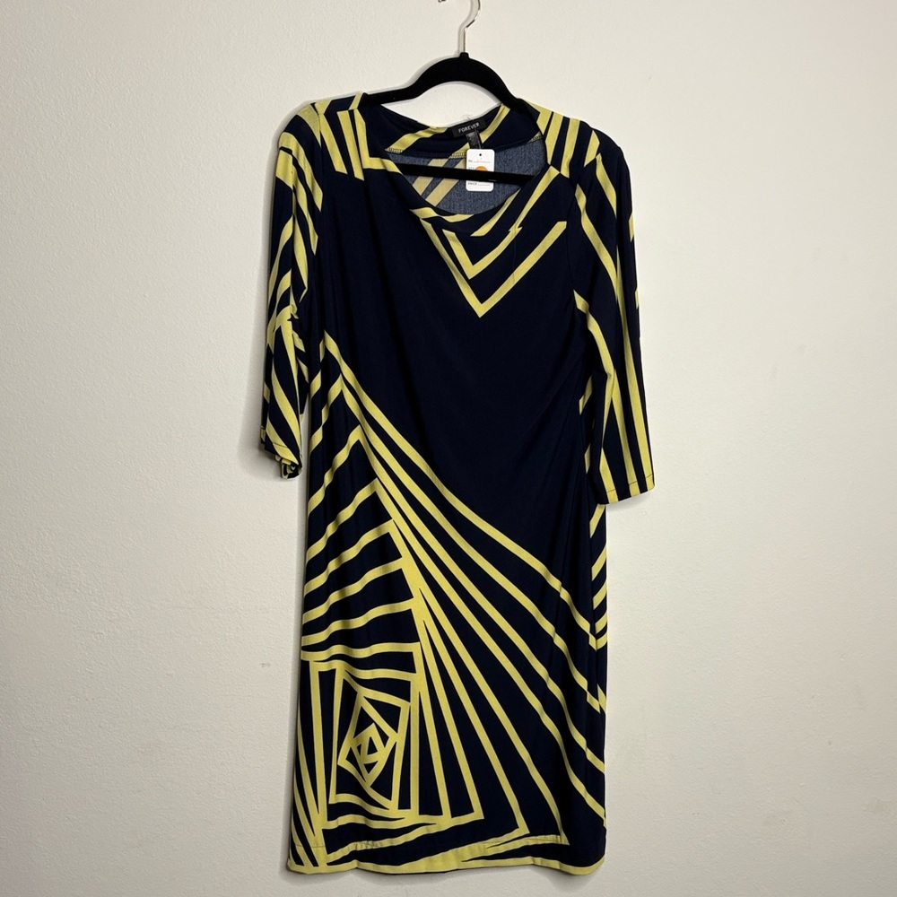 ❌SOLD❌Forever Link Navy and Yellow Geometric Long Sleeve Dress
